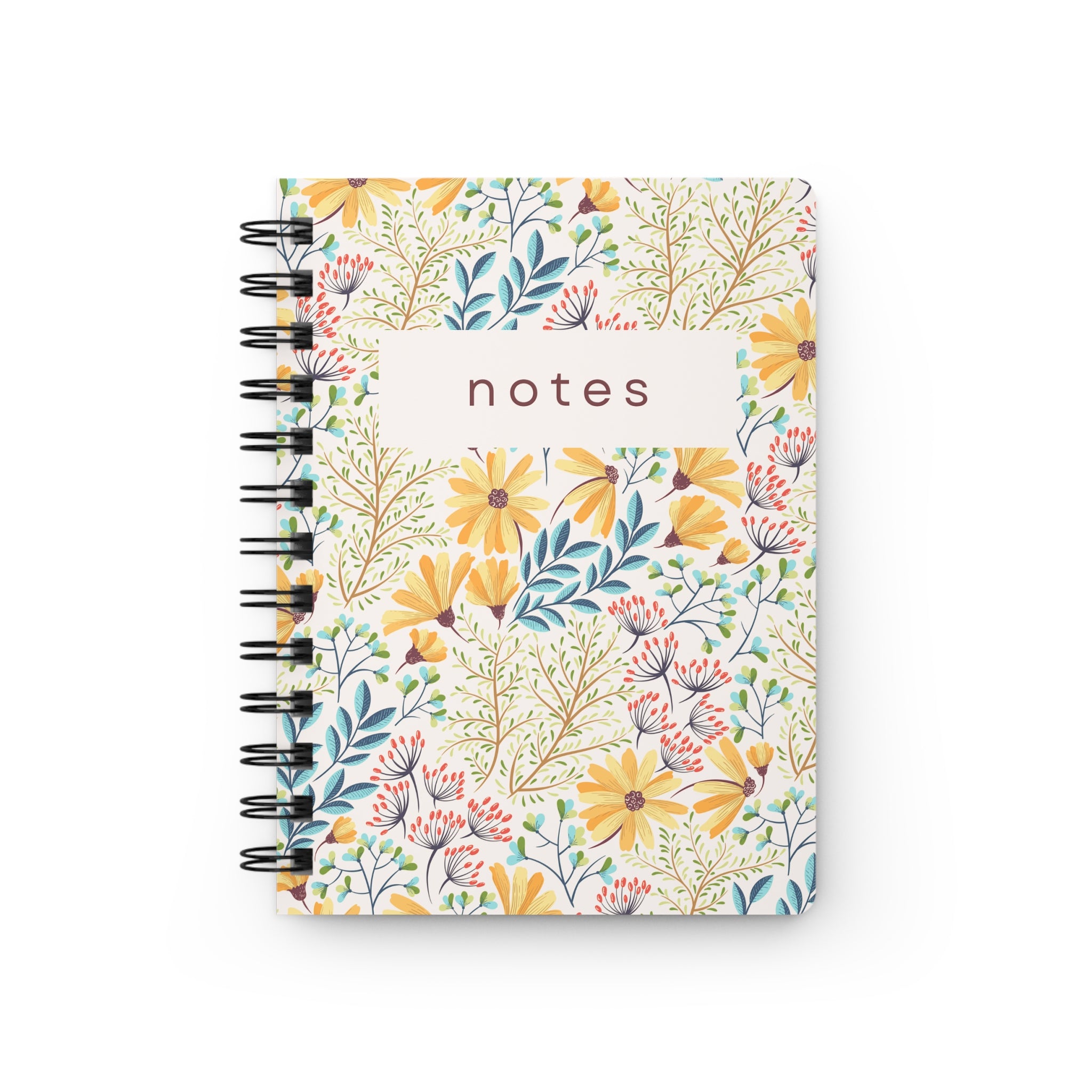 Floral 'notes' Spiral Notebook — Yellow Wildflower Journal for Everyday Notes & Gifts