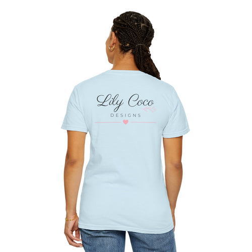 T-shirt — Lily Coco Designs Logo Tee (White, Script Logo & Pink Heart)