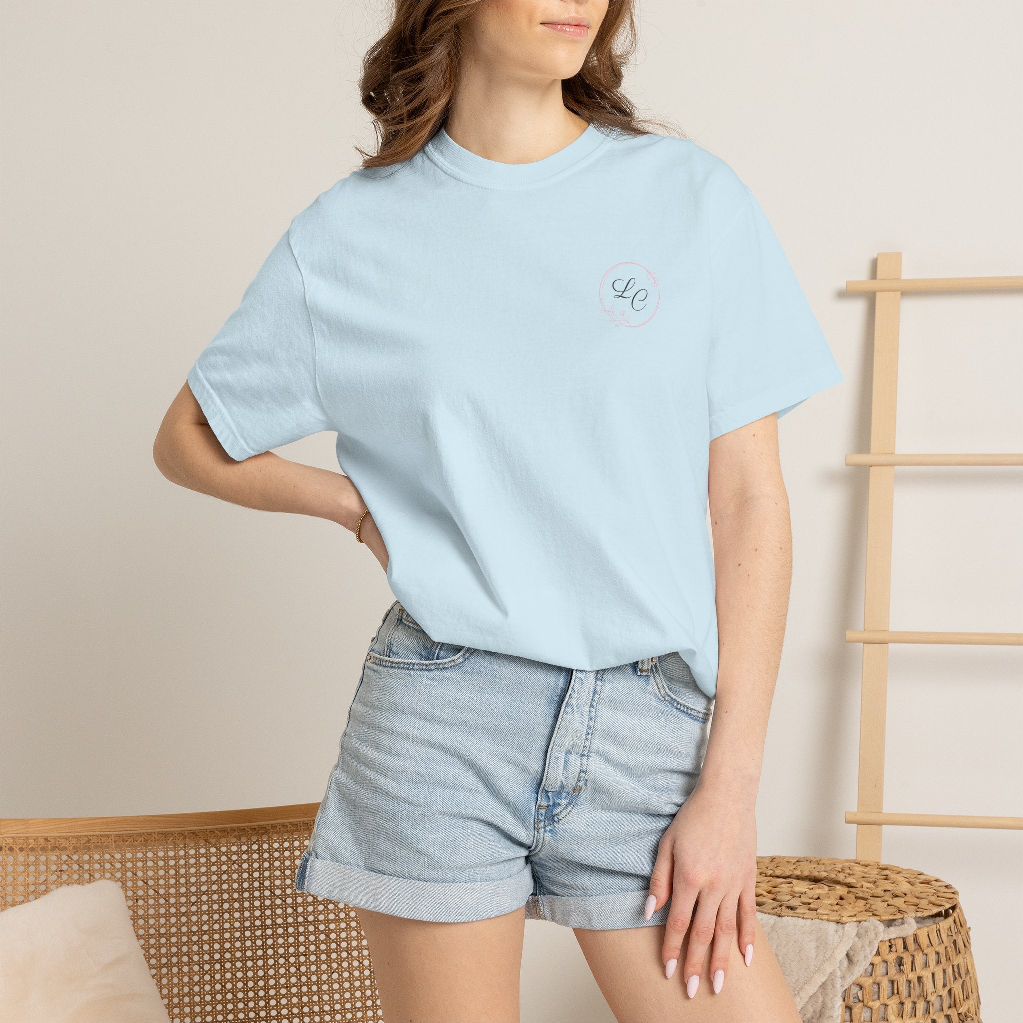 T-shirt — Lily Coco Designs Logo Tee (White, Script Logo & Pink Heart)