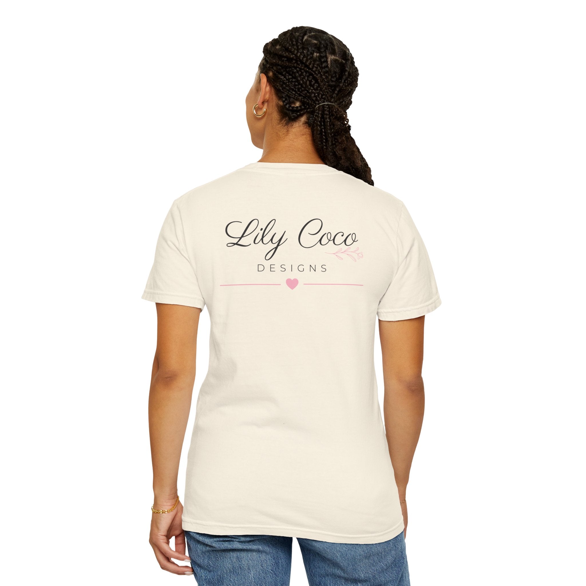 T-shirt — Lily Coco Designs Logo Tee (White, Script Logo & Pink Heart)